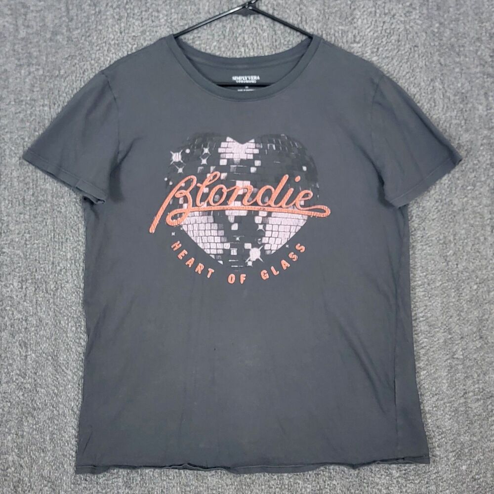 Simply Vera Vera Wang Blondie T-Shirt Womens M Gray Heart Of Glass Band Tee